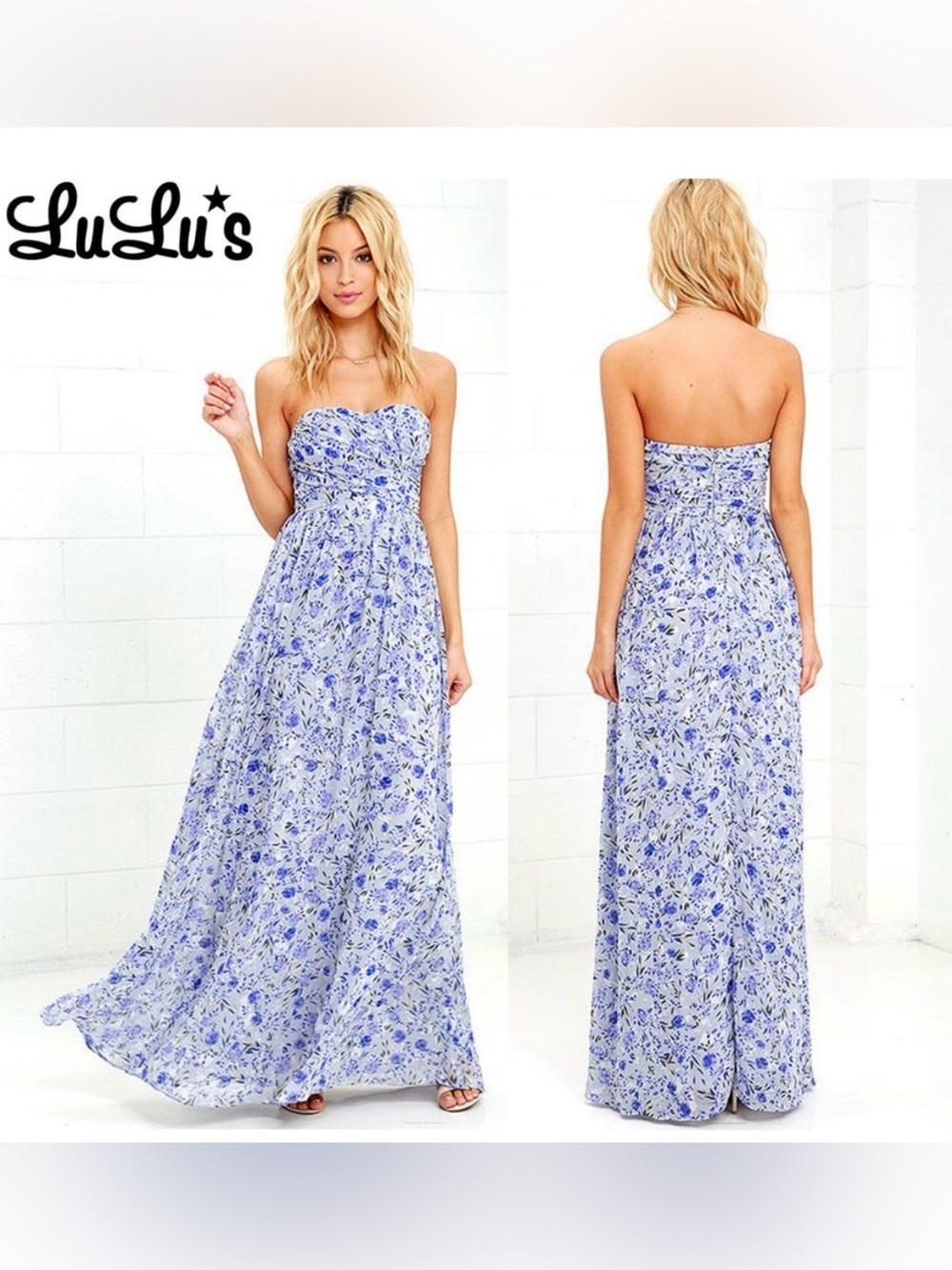 NEW! Lulu's All Afloat Strapless Floral Maxi Gown Sz Small